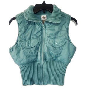 Y2K Cropped Bomber Jacket Vest Knit Collar Sz M Bratz Gorpcore Kawaii 90s